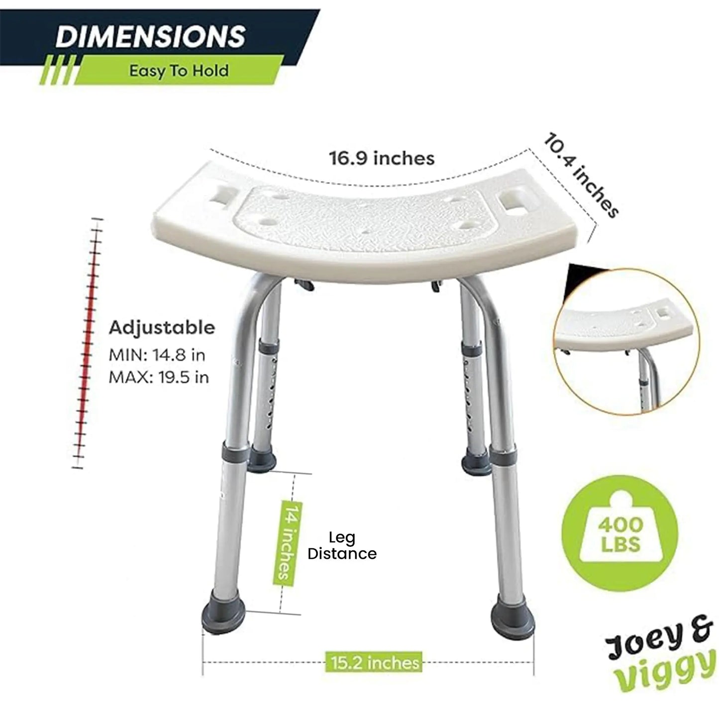 Non-Slip Light Weight with Adjustable Height Shower Stool Joey&Viggy