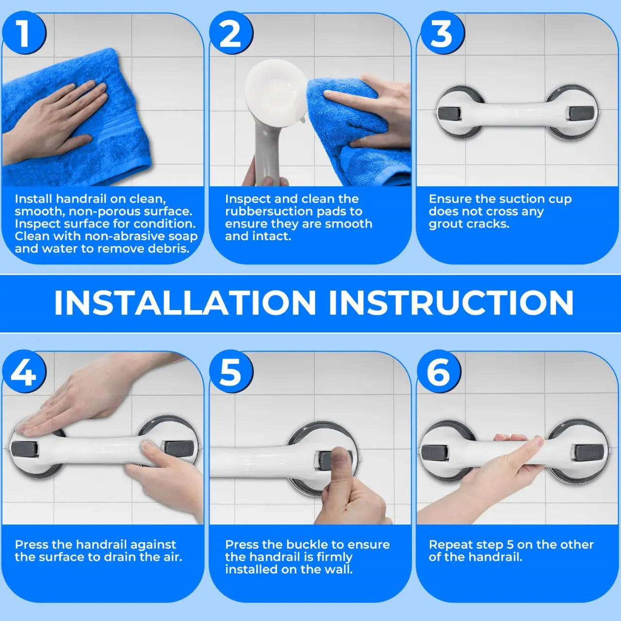 Suction Grab Rail For Bathroom 30 cm Max Hold 80 kg (Pack of 2) Joey&Viggy